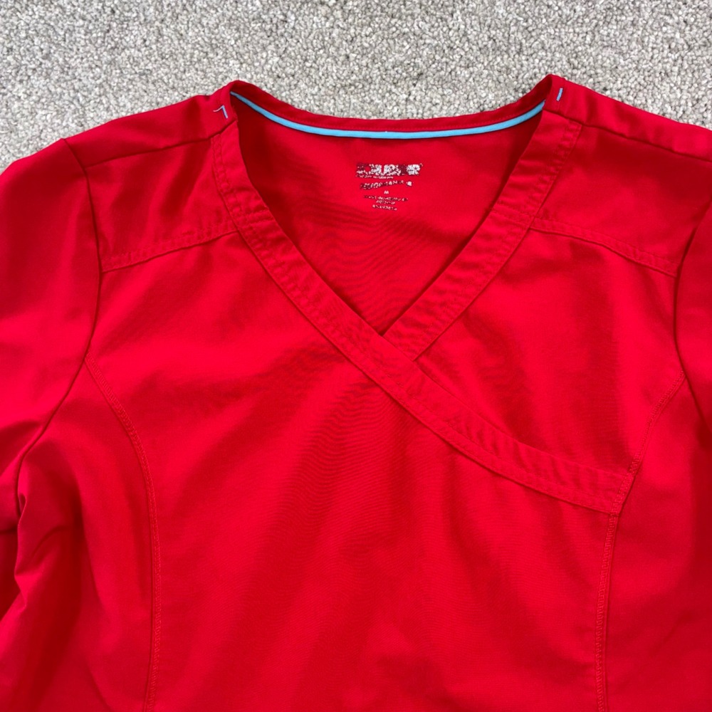 Radiant Red Womens Scrub Top Size M Short Sleeve Mock Wrap Medical Uniform